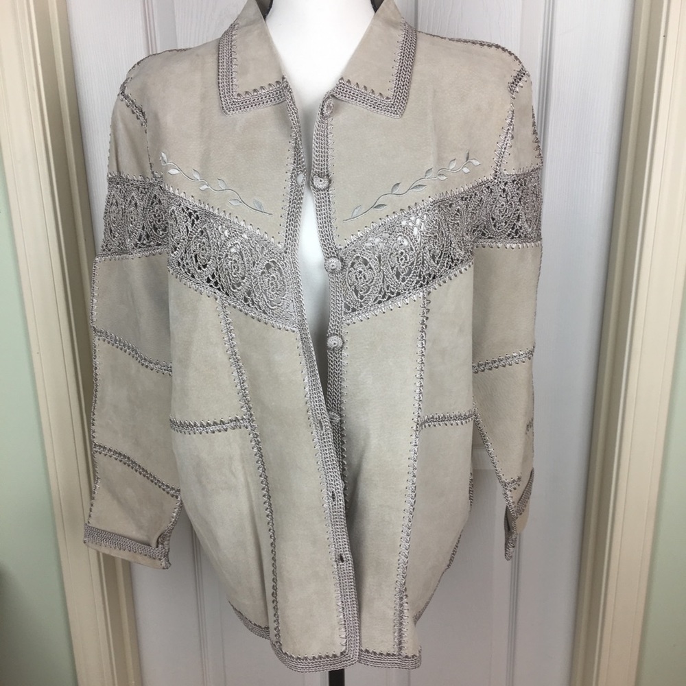 Suede Crochet Leather Jacket Shirt
